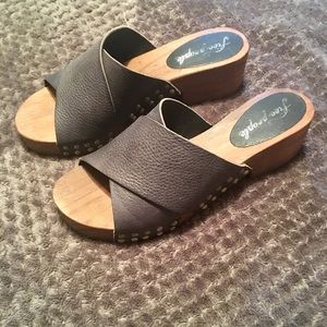 FREE PEOPLE leather and wooden platform sandals